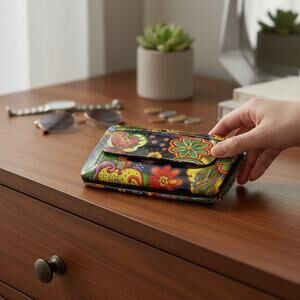Colorful Glossy Patent Leather Retro-Inspired Floral Paisley Design